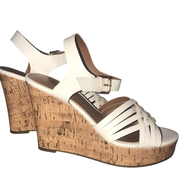 Indigo rd. Women's White Francesca’s Interlaced Strap Wedge Cork Sandals Size 10 - Picture 3 of 7